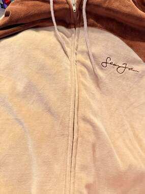 Vintage Sean John Brown and Beige Velour Zip-Up Hoodie XL